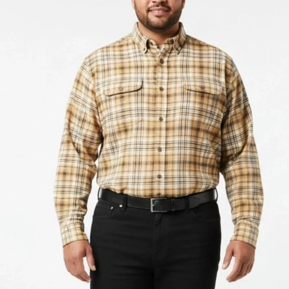 RedHead Men's Brown & Black Flannel Long Sleeve Plaid Checks Button Shirt 2XLT